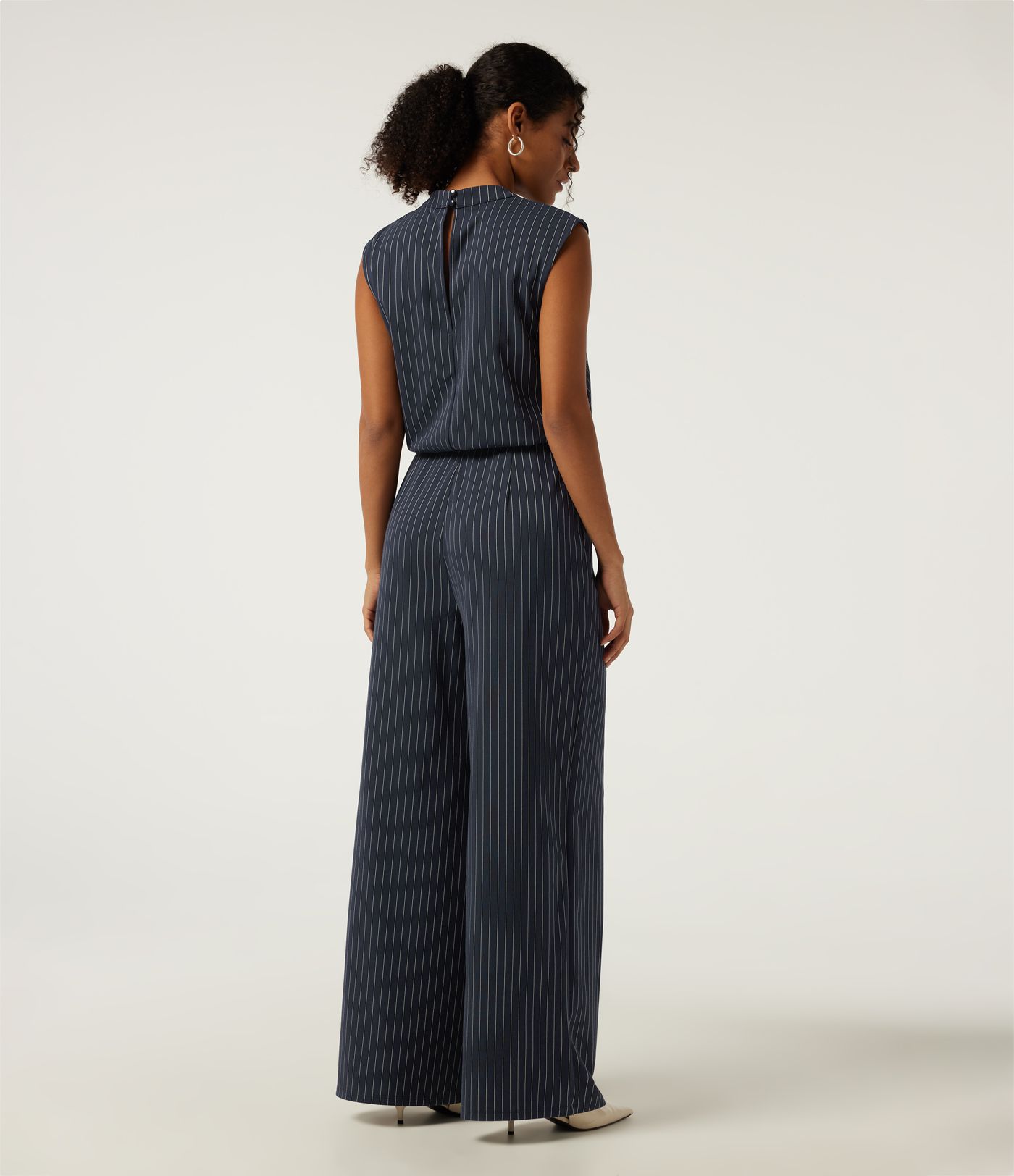 Notched Sleeveless Wide Leg Stripe Work Jumpsuits with Pockets - Easy Peezy Edition