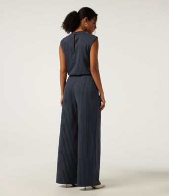 Notched Sleeveless Wide Leg Stripe Work Jumpsuits with Pockets - Easy Peezy Edition