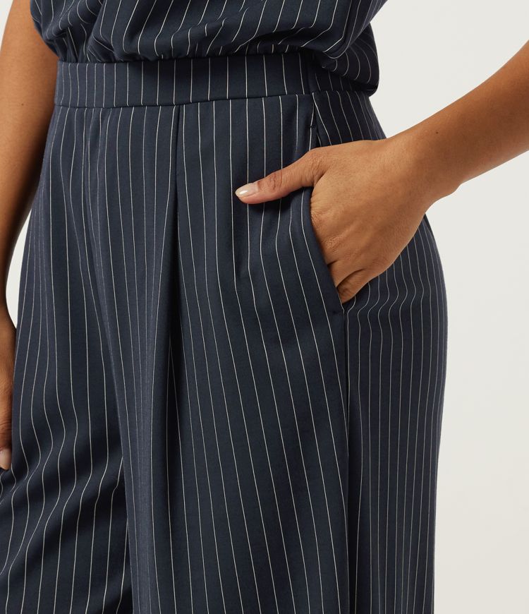 Notched Sleeveless Wide Leg Stripe Work Jumpsuits with Pockets - Easy Peezy Edition