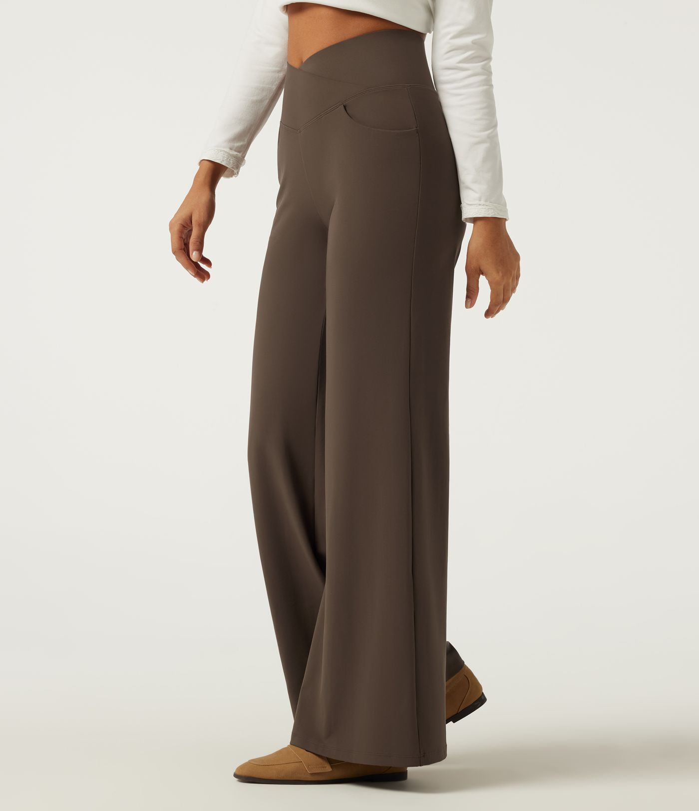 Halara DayStretch™ High Waisted Tummy Control Crossover Wide Leg Casual Pants with Pockets Halara DayStretch™ High Waisted Tummy Control Crossover Wide Leg Casual Pants with Pockets
