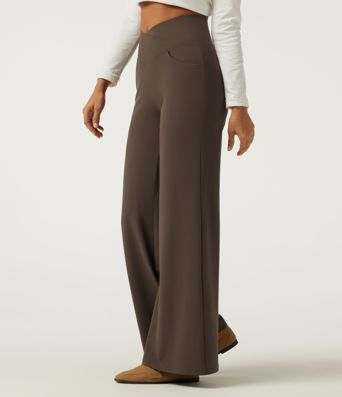 Halara DayStretch™ High Waisted Tummy Control Crossover Wide Leg Casual Pants with Pockets Halara DayStretch™ High Waisted Tummy Control Crossover Wide Leg Casual Pants with Pockets