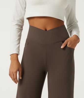 Halara DayStretch™ High Waisted Tummy Control Crossover Wide Leg Casual Pants with Pockets Halara DayStretch™ High Waisted Tummy Control Crossover Wide Leg Casual Pants with Pockets