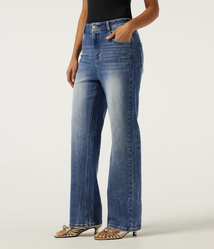 High Waisted Straight Leg Casual Jeans with Pockets