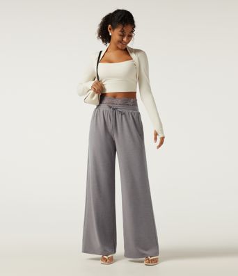 Pantalon de jogging décontracté taille basse à jambes larges, cordon de serrage, dentelle contrastante et poches