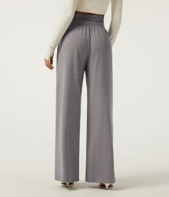 Pantalon de jogging décontracté taille basse à jambes larges, cordon de serrage, dentelle contrastante et poches