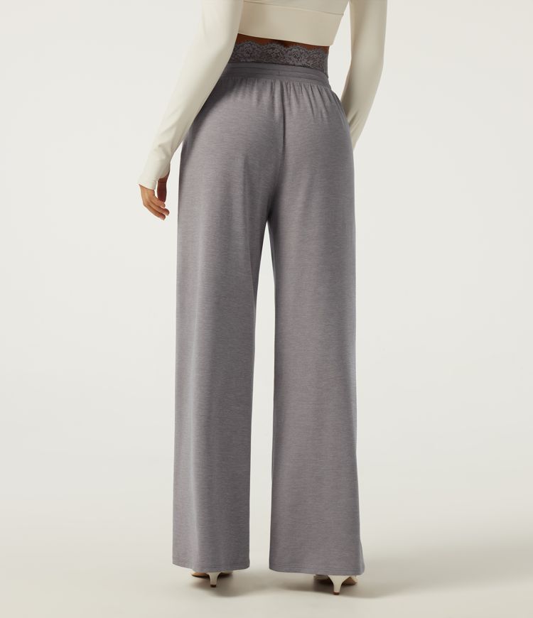 Pantalon de jogging décontracté taille basse à jambes larges, cordon de serrage, dentelle contrastante et poches