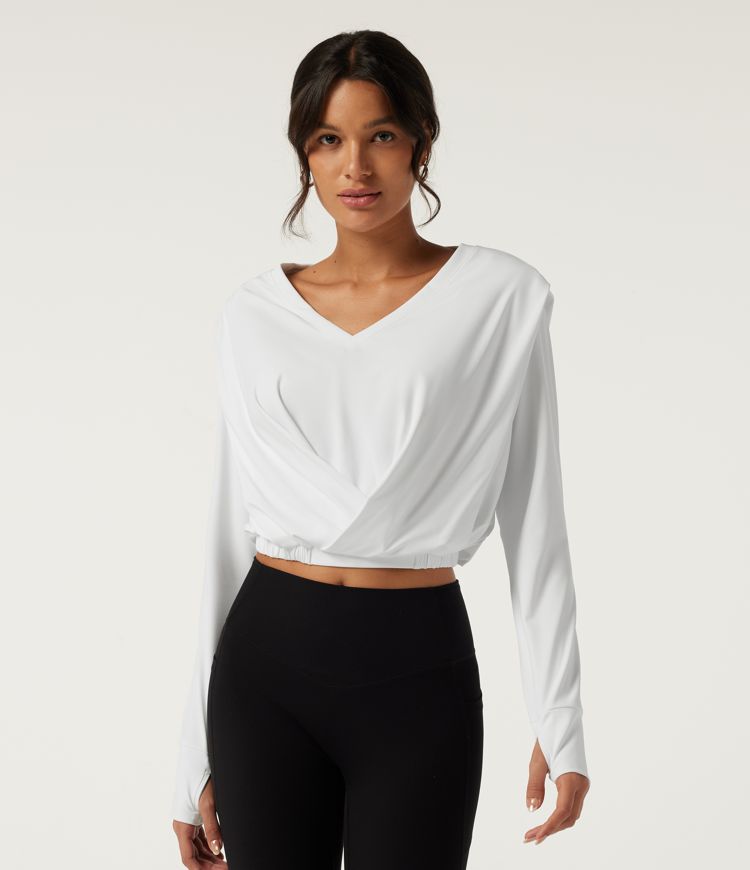 SoftlyZero™ Airy V Neck Long Sleeve Yoga Sports Top with Thumbholes
