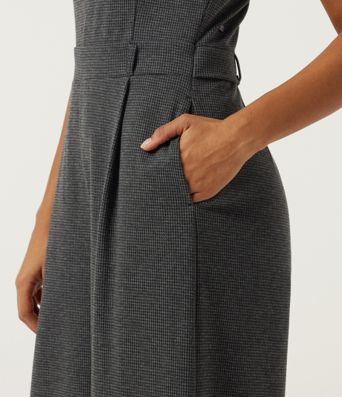 Boat Neck Sleeveless Wide Leg Houndstooth Slim Work Jumpsuits with Pockets -Easy Peezy Edition