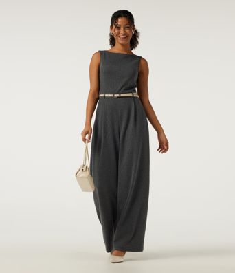 Boat Neck Sleeveless Wide Leg Houndstooth Slim Work Jumpsuits with Pockets -Easy Peezy Edition