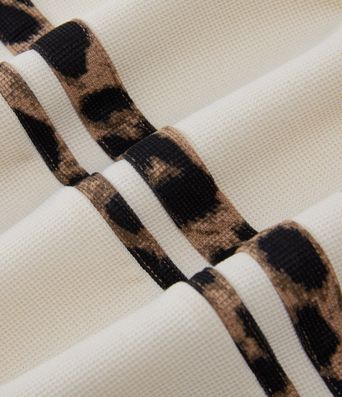 Pantalon décontracté en tissu gaufré, taille haute, à cordon, coupe droite, bande latérale, imprimé léopard, avec poches.