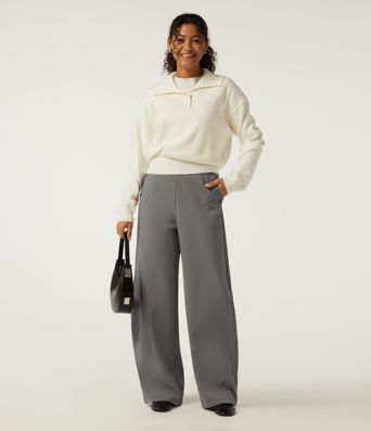 Mid Rise Barrel Leg Fleece Work Pants with Pockets