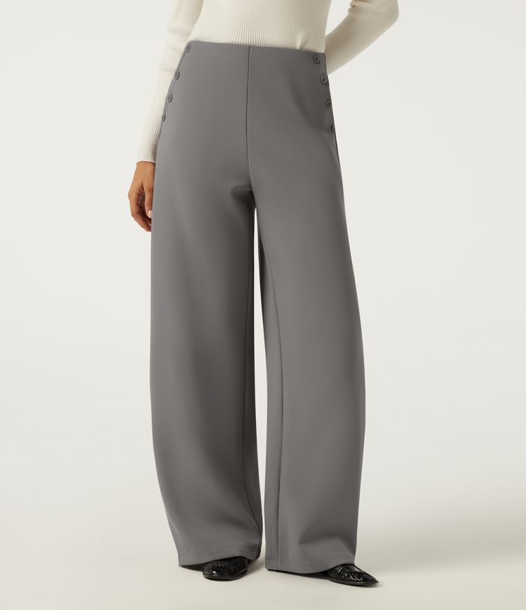 Fleece-Bürohose mit mittelhohem Bund, Seitentaschen und geschwungenem Bein