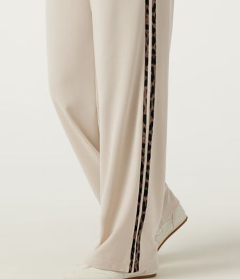 Pantalon décontracté en tissu gaufré, taille haute, à cordon, coupe droite, bande latérale, imprimé léopard, avec poches.