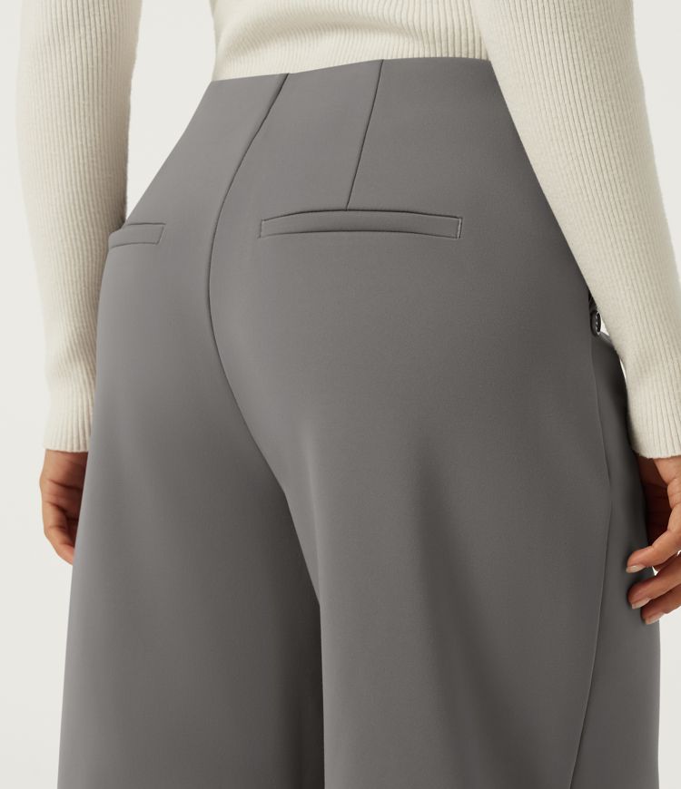 Mid Rise Barrel Leg Fleece Work Pants with Pockets