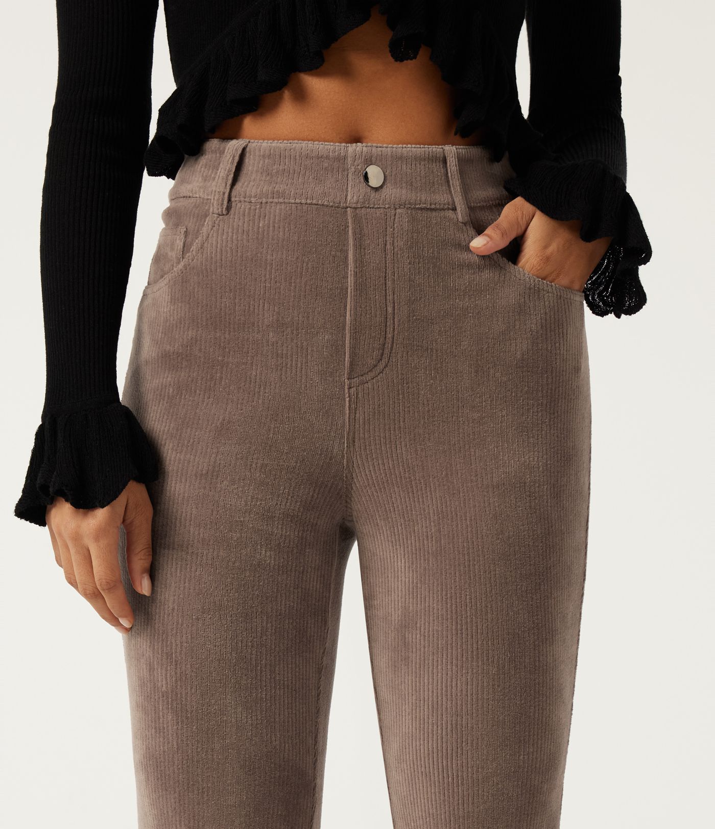 High Waisted Flare Corduroy Casual Pants with Pockets