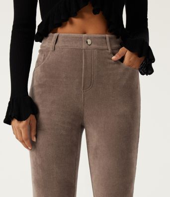 High Waisted Flare Corduroy Casual Pants with Pockets