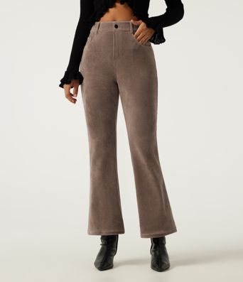 High Waisted Flare Corduroy Casual Pants with Pockets
