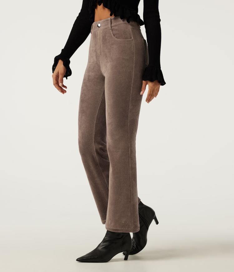 High Waisted Flare Corduroy Casual Pants with Pockets