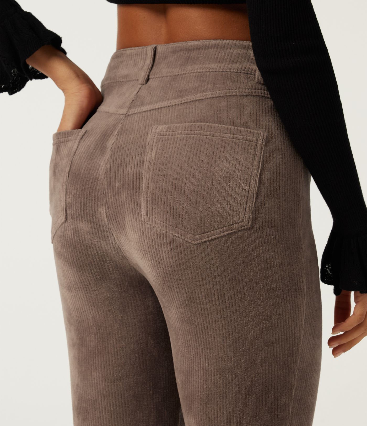 High Waisted Flare Corduroy Casual Pants with Pockets