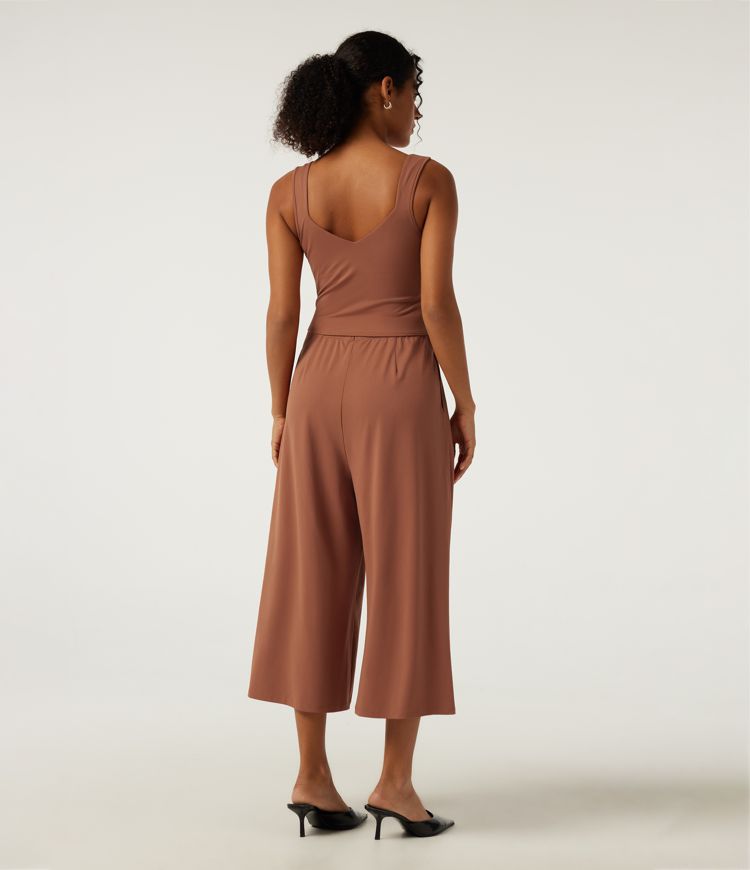Rust Red V Neck Sleeveless Straight Leg Crossover Casual Jumpsuit with Built-in Bra and Pockets -Easy Peezy Edition / 2