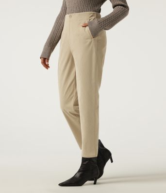 High Waisted Tapered Casual Corduroy Pants with Pockets