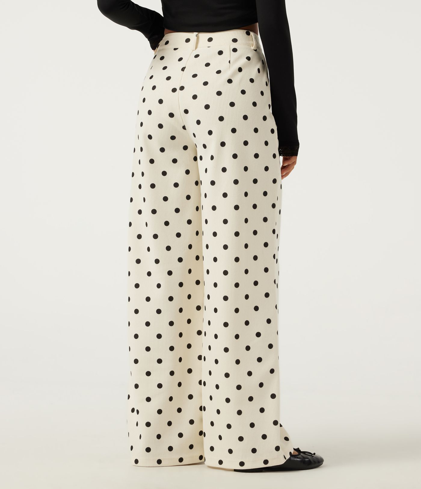 High Waisted Wide Leg Polka Dot Corduroy Casual Pants with Pockets