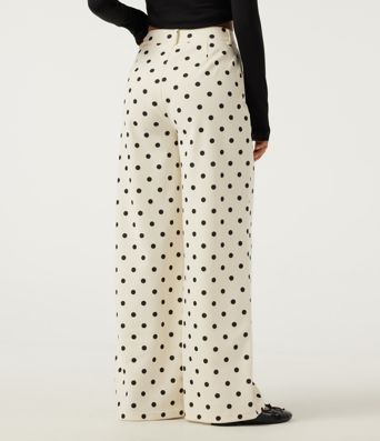 High Waisted Wide Leg Polka Dot Corduroy Casual Pants with Pockets