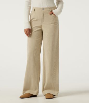 Pantalones casuales de pana de tiro medio y pernera recta con bolsillos