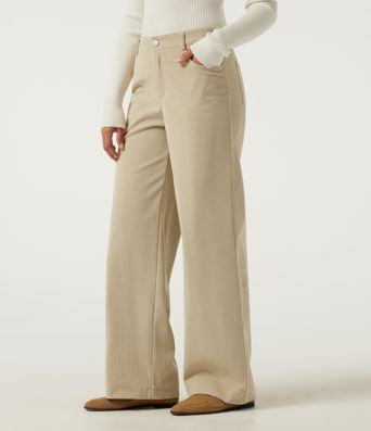Pantalones casuales de pana de tiro medio y pernera recta con bolsillos