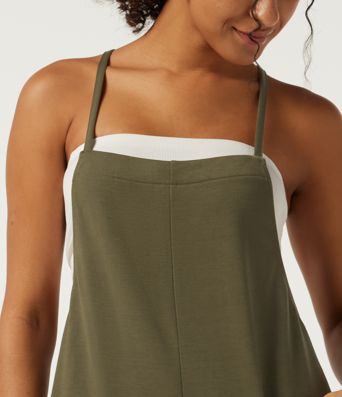 Square Neck Crisscross Straight Leg Casual Overalls with Pockets