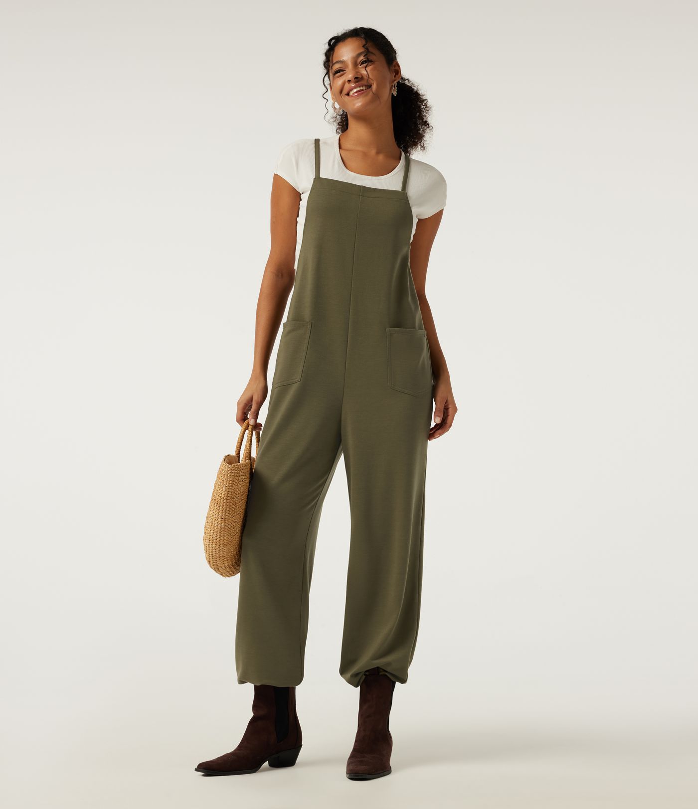 Square Neck Crisscross Straight Leg Casual Overalls with Pockets