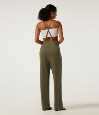 Square Neck Crisscross Straight Leg Casual Overalls with Pockets
