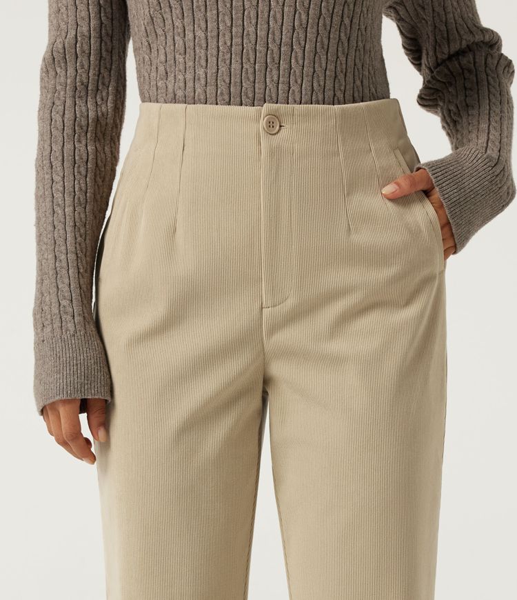 High Waisted Tapered Casual Corduroy Pants with Pockets