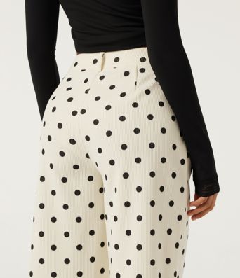 High Waisted Wide Leg Polka Dot Corduroy Casual Pants with Pockets