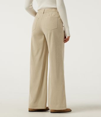 Pantalones casuales de pana de tiro medio y pernera recta con bolsillos