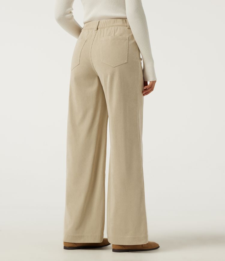 Pantalones casuales de pana de tiro medio y pernera recta con bolsillos