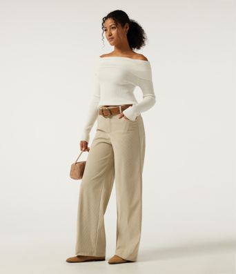 Pantalones casuales de pana de tiro medio y pernera recta con bolsillos