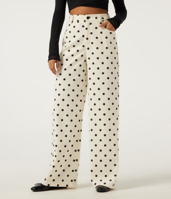 High Waisted Wide Leg Polka Dot Corduroy Casual Pants with Pockets