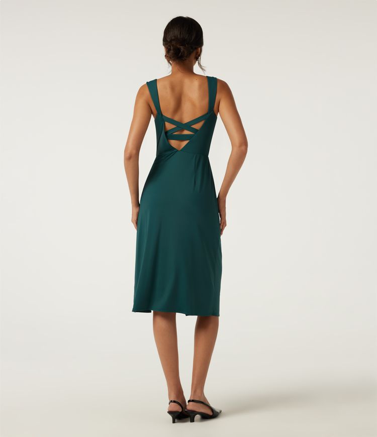 Robe midi de soirée accès facile Easy Peasy sans manches à col bénitier et fente à l’ourlet, avec brassière et short intégrés et poches