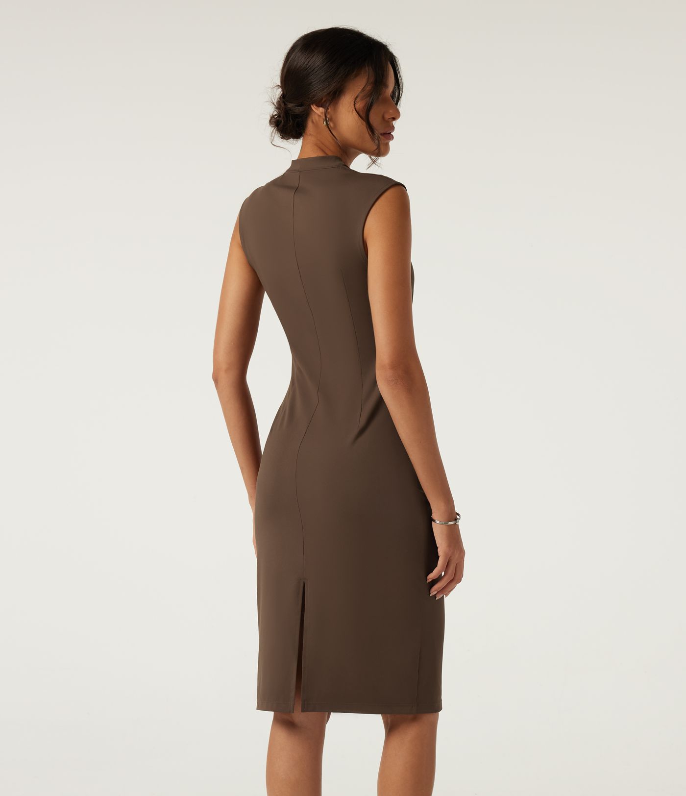 V Neck Sleeveless Split Hem Work Midi Dress V Neck Sleeveless Split Hem Work Midi Dress