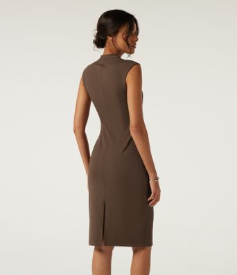 V Neck Sleeveless Split Hem Work Midi Dress V Neck Sleeveless Split Hem Work Midi Dress