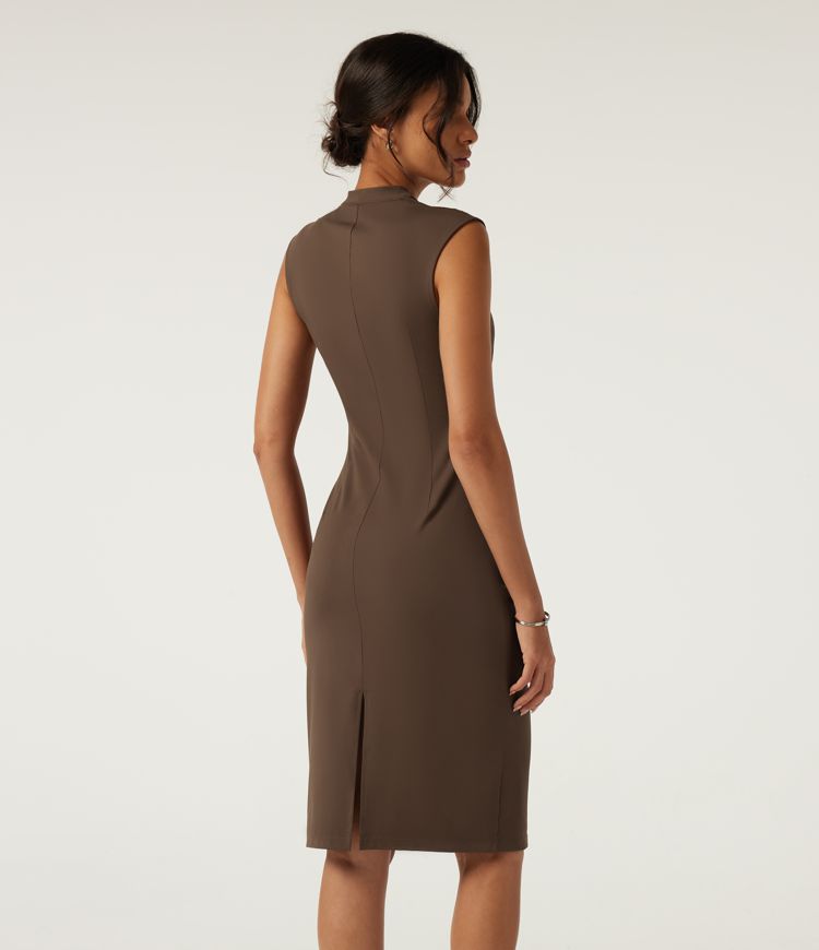 V Neck Sleeveless Split Hem Work Midi Dress V Neck Sleeveless Split Hem Work Midi Dress