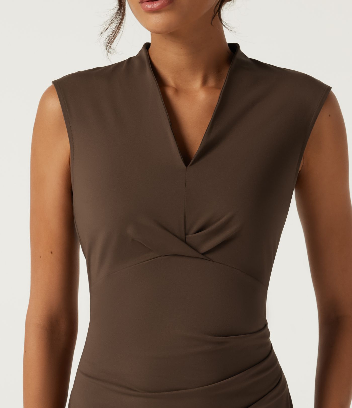 V Neck Sleeveless Split Hem Work Midi Dress V Neck Sleeveless Split Hem Work Midi Dress