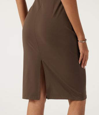 V Neck Sleeveless Split Hem Work Midi Dress V Neck Sleeveless Split Hem Work Midi Dress
