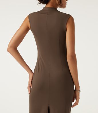 V Neck Sleeveless Split Hem Work Midi Dress V Neck Sleeveless Split Hem Work Midi Dress