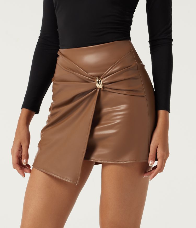 High Waisted 2-in-1 Twisted A-Line Work Mini Skirt