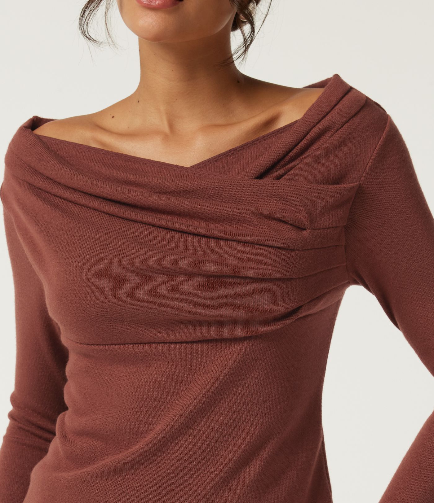 Off Shoulder Crossover Ruched Long Sleeve Casual Top Off Shoulder Crossover Ruched Long Sleeve Casual Top