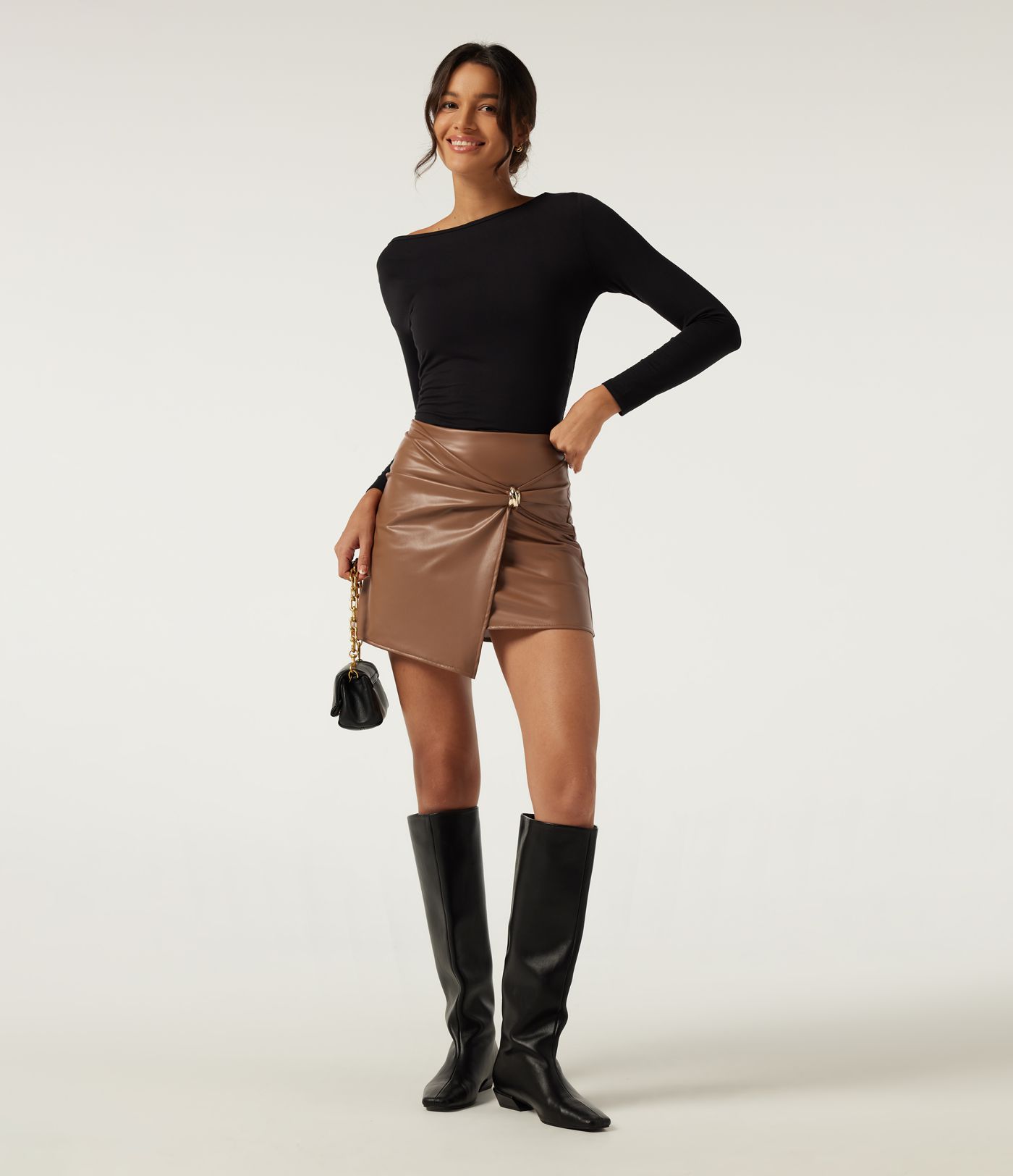 High Waisted 2-in-1 Twisted A-Line Work Mini Skirt