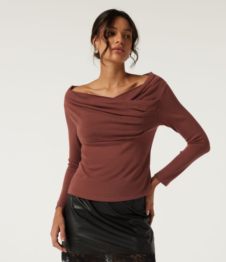 Off Shoulder Crossover Ruched Long Sleeve Casual Top Off Shoulder Crossover Ruched Long Sleeve Casual Top