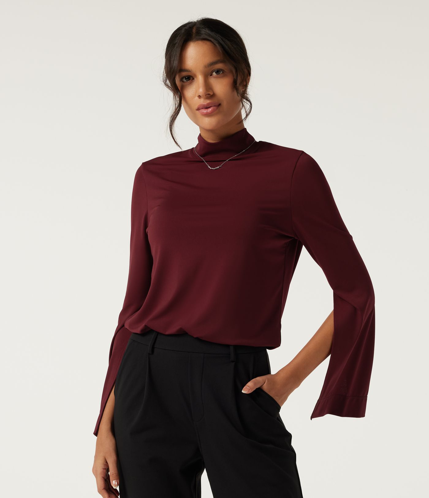 Mock Neck Long Sleeve Work Top